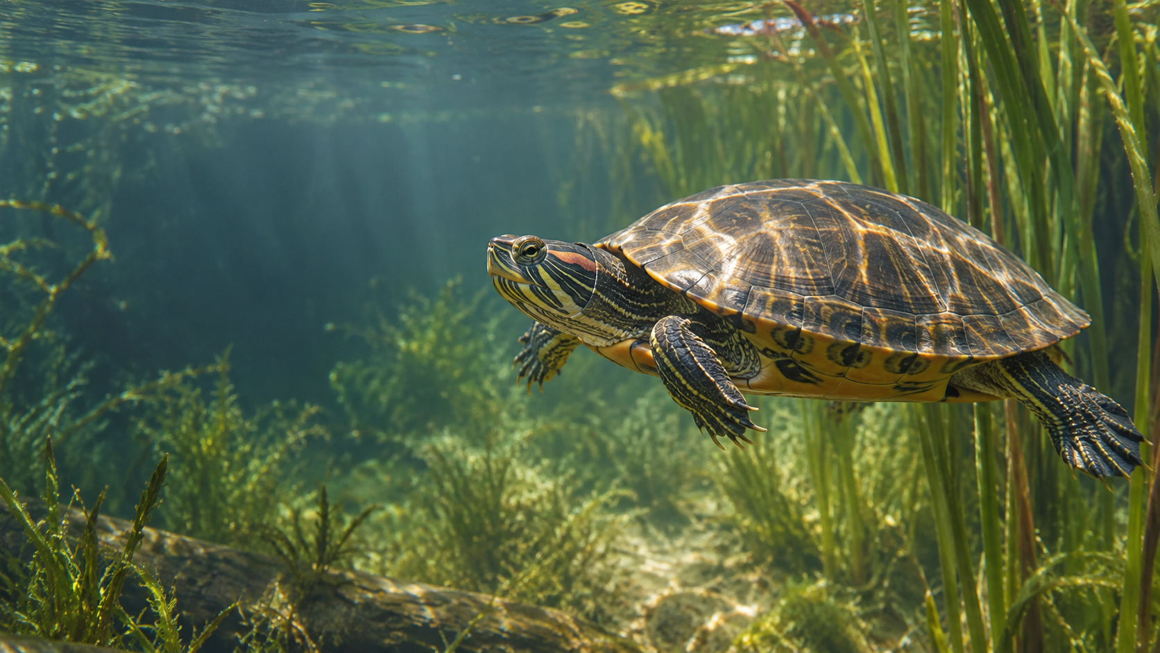 Live painted turtle swimming near Delhi