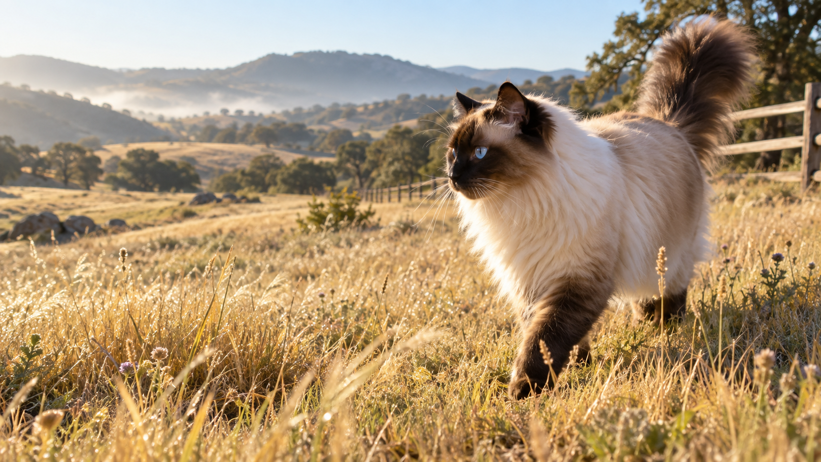 Live fluffy Siamese cat in a field near Delhi