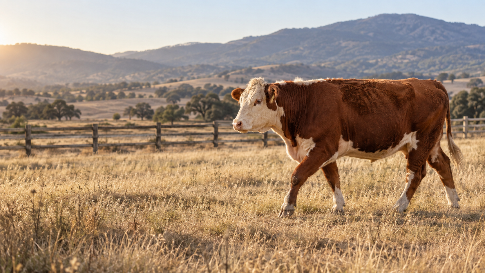 Live red and white Hereford cow in a field near Delhi