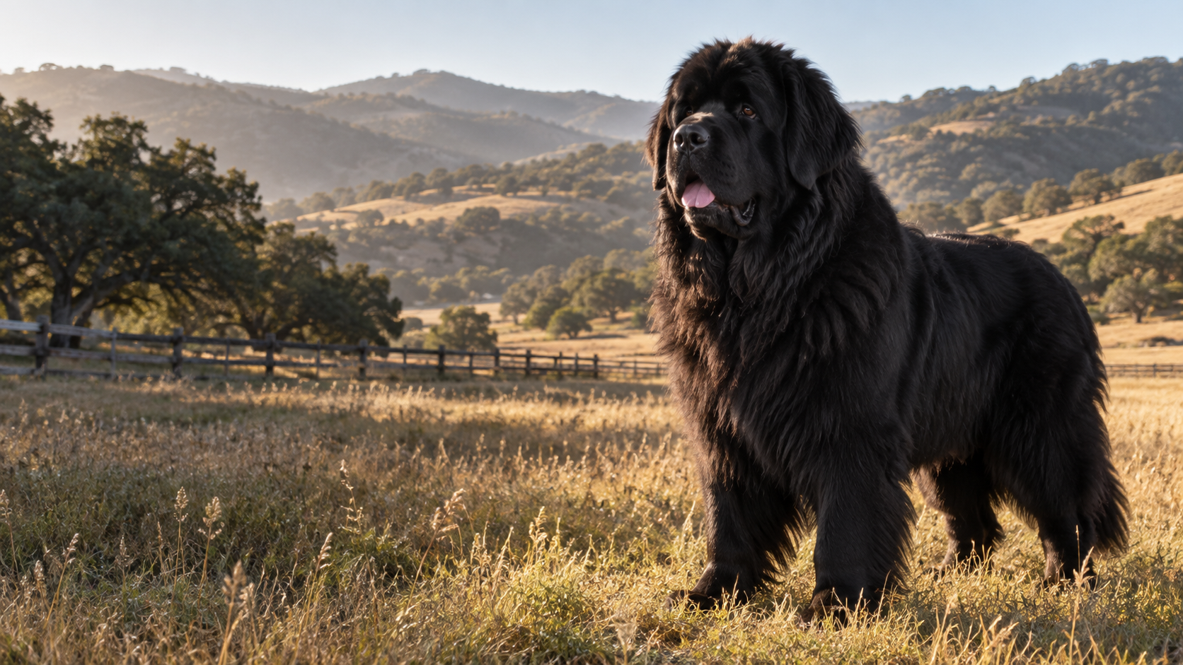 Live black Newfoundland dog in a field near Delhi