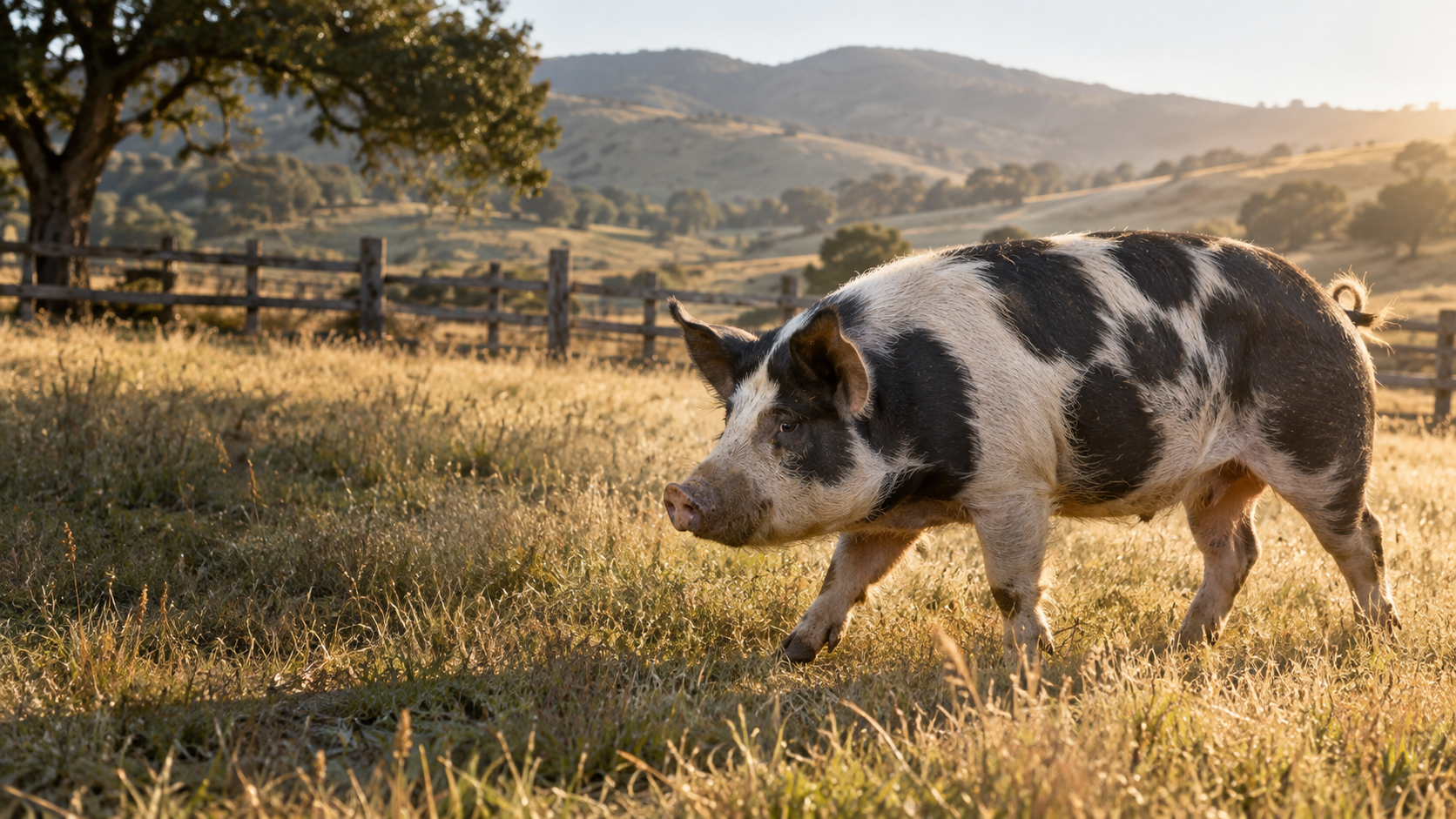 Live spotted heritage pig in a field near Delhi