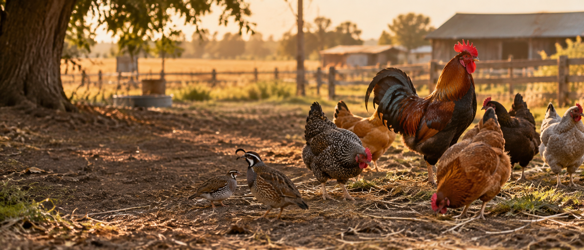 Live chickens and game birds on a farm near Denair