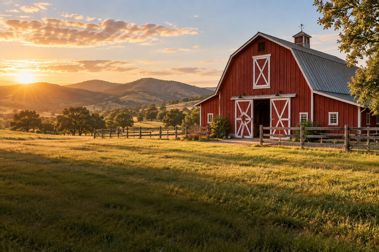 Red barn in a rural landscape
